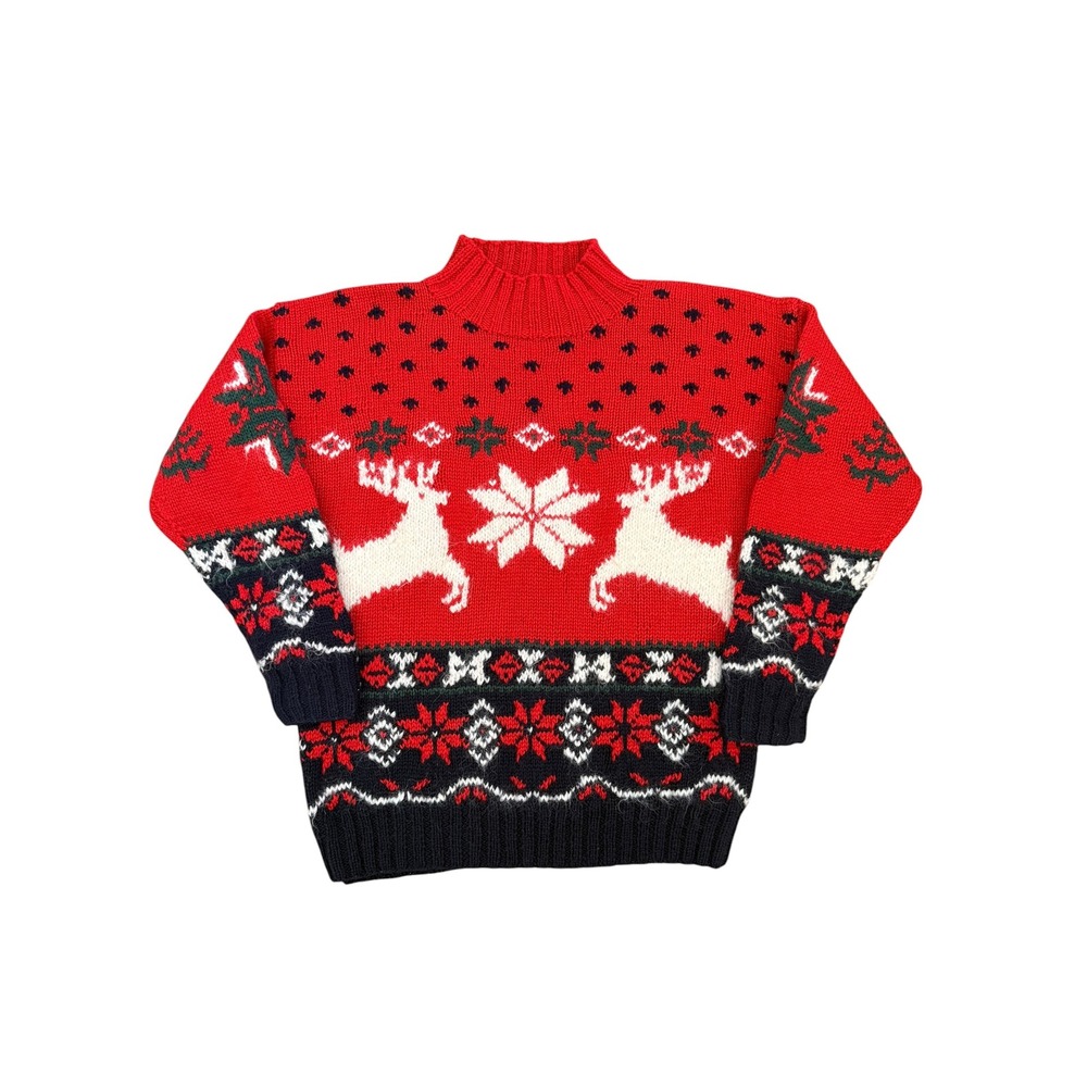 Studio Michelle Stuart Hand Knit Wool Mohair Reindeer Fair Isle Sweater Small